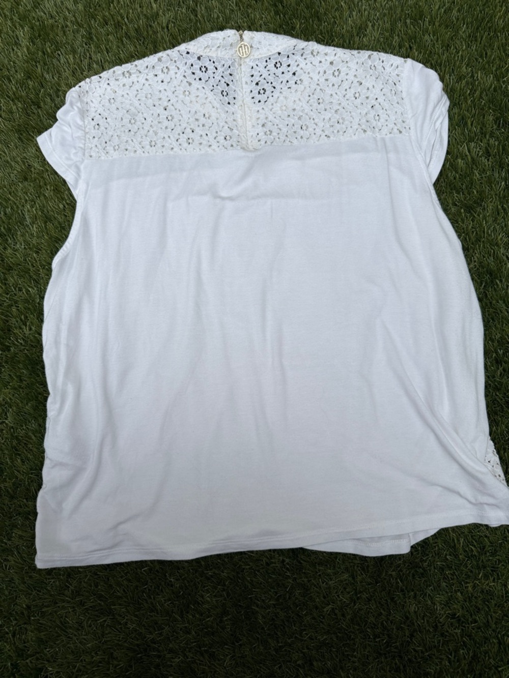Tommy Hilfiger White Lace Overlay Short Sleeve Top size XXL - Picture 6 of 9